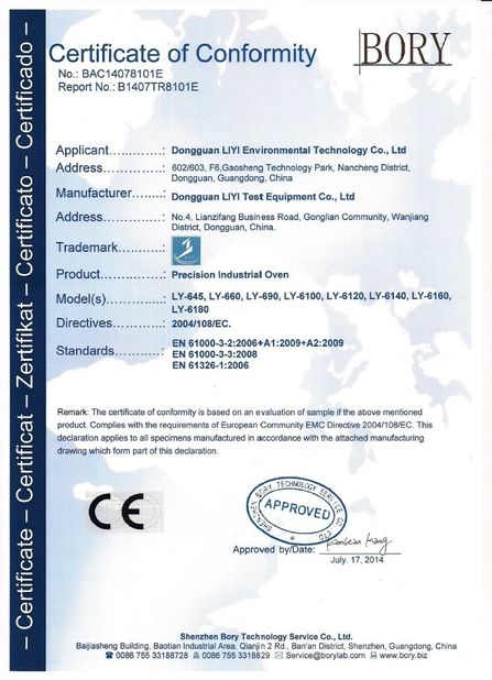 Cina Dongguan Liyi Environmental Technology Co., Ltd. Sertifikasi